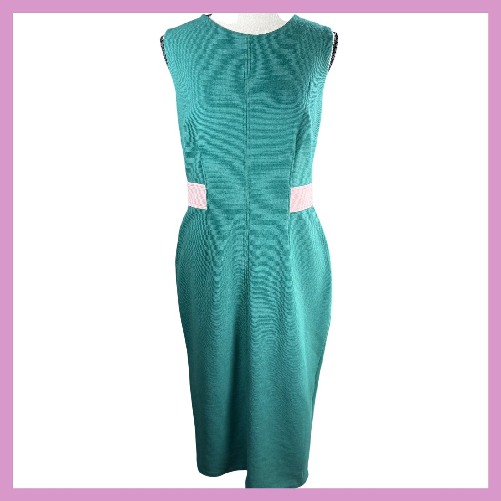 Boden Emerald Green Sheath Dress W/ Pink Waist Detail | Size 8l | Nwt
